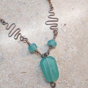 Sterling silver wired lampwork glass necklace 18" long